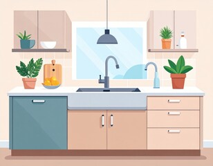 Pastel Modern Kitchen Interior Design Illustration