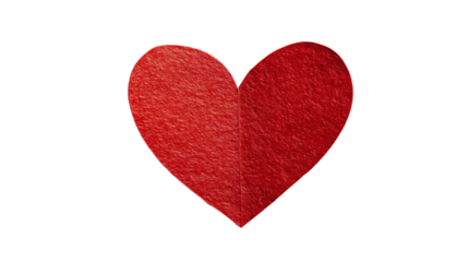 a red heart shaped piece of felt on a white surface