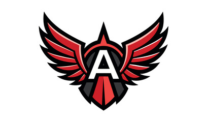 Obraz premium Vector art shows an eagle with wings and a winged heart, a black heraldic emblem design