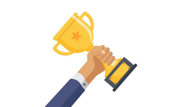 4k animation of Hand Holding a Winner's Trophy Symbolizing Success and Achievement