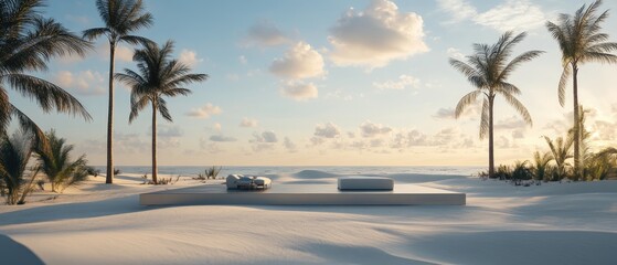 Fototapeta premium Tranquil beachfront scene of a serene tropical paradise.