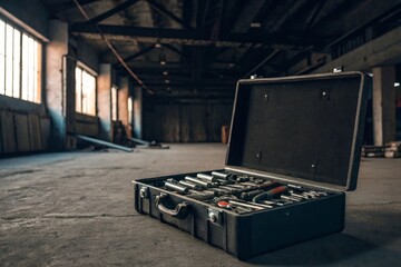 Exploring the open metal toolbox filled with assorted wrenches and sockets in a dim garage setting for diy enthusiasts