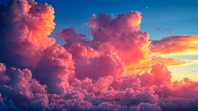 Dramatic sunset cloudscape.  Massive, vibrant clouds lit by the golden hues of the setting sun - Powered by Adobe