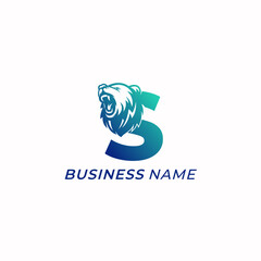 design logo creative letter S and grizzly bear