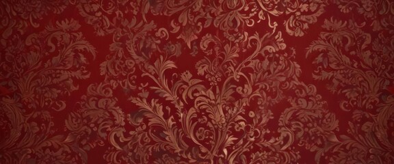 Deep crimson damask, lavish detailing, ornate scrolls , vintage, repeat, opulent