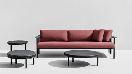 Modern Outdoor Living Set featuring Rose Sofa and Round Tables in Studio Setting Minimalist Style