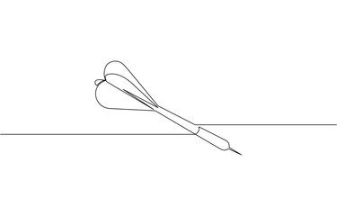Continuous line drawing of Target with arrows, Darts continuous one line drawing of a white background, Dart sticking in surface.