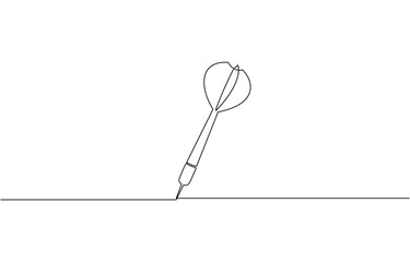Continuous line drawing of Target with arrows, Darts continuous one line drawing of a white background, Dart sticking in surface.