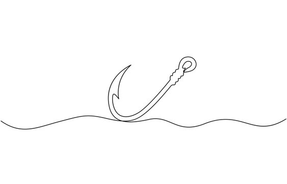 recommend clip art: Fishing hook line continuous drawing vector. One line Hook vector background, Continuous outline of a Fishing hook, minimalist pro vector illustration line.