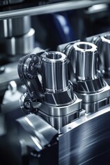 Close-up of CNC Milling Machine Tool Holders in Precision Manufacturing Facility; Industrial Steel Equipment; Modern Technology; Metal Machining