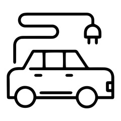 Electric car (outline style). A car connected to a plug symbolizes electric vehicles, green transportation, or sustainable technology. Represents a modern vehicle powered by electricity, charging