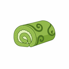 Green matcha swiss roll cake, cream filled, abstract pattern on outer layer
