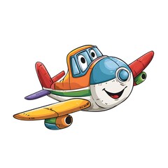 Cartoon airplane with a smiling face and colorful design for children's content, aviation themes, or educational materials. Happy flying!