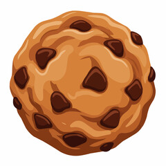 Cartoon cookie with chocolate chips, in brown tones on a white background