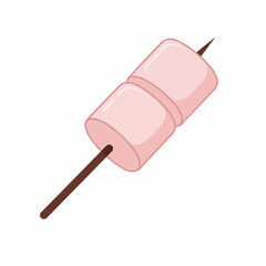 Two marshmallows on a stick, depicted with light pink color and round shapes