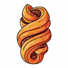 Twirled sweet pastry with powdered sugar on white background for graphic design