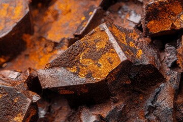 Close-up view of mineral fragments with orange hues.