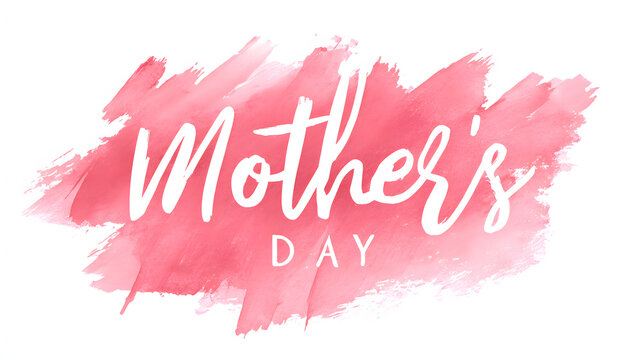 A delicate pink watercolor wash with the words 'Mother's Day' painted in white. Celebratory and affectionate design element.