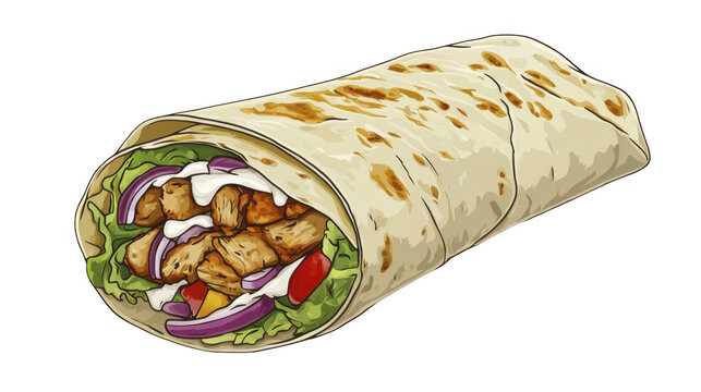 wrapped burrito with chicken, vegetables, sauce clip art preview
