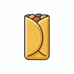 Cartoon illustration of a burrito, wrapped with filling peeking out the top