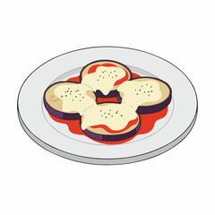 Eggplant slices on a plate with melted cheese and herbs