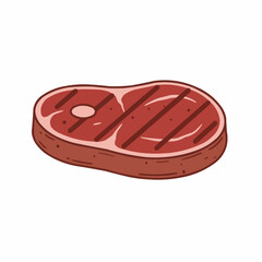 A single colorful steak piece cut from the carcass. Meat marked by grill lines