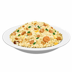 Savory fried rice with egg, meat, and vegetables served in a plate
