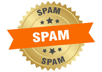 spam. spam round orange and gold label isolated on transparent background