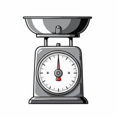 Metallic gray scale with bowl on top and a needle gauge in front of scale body