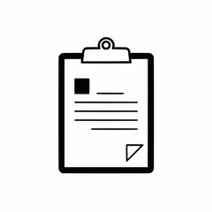 Stylized clipboard icon with attached clip and a document on a white background
