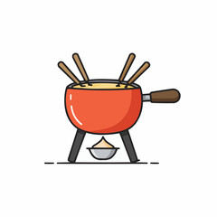 Pot of warm cheese with fondue forks