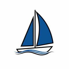 Minimalist view of a blue sailboat sails against white backdrop, simple, modern