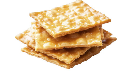 Stacked golden brown crackers form an appetizing arrangement, showcasing their crispy texture and savory appeal on a transparent background, PNG image, PNG file.