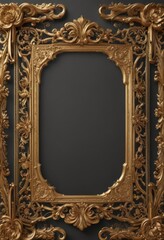 Intricate gold scroll frame, vintage floral details, metal, retro