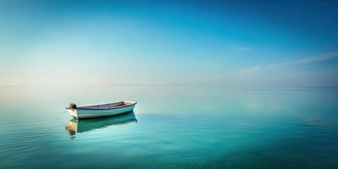 Naklejka premium Serene Small Boat at Rest on a Calm Aqua Sea Under a Clear Sky