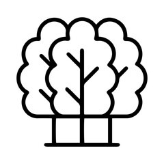 Trees (outline style). A group of trees with leaves and trunks symbolizes nature, environment, or forestry. Represents a collection of plants, a natural landscape, or a forest scene