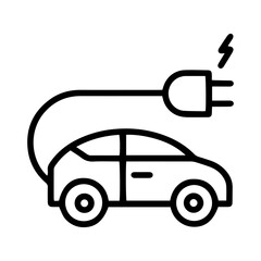 Electric car (outline style). A car connected to a plug symbolizes electric vehicles, green transportation, or sustainable technology. Represents a modern vehicle powered by electricity, charging