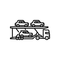 Fototapeta premium car hauler outline icon. car carrier trailer black line illustration.
