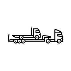truck with flatbed trailer outline icon. flatbed truck load a tow truck black line illustration.