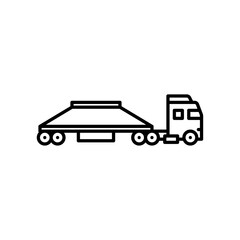 truck with bottom dump trailer outline icon. belly dump trailer black line illustration.