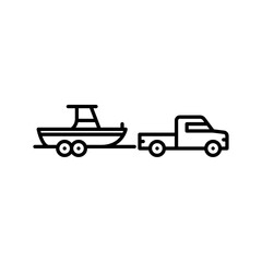 Naklejka premium truck with boat trailer outline icon. boat trailer black line illustration.