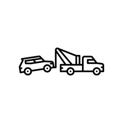 tow truck outline icon. towing a car black line illustration.