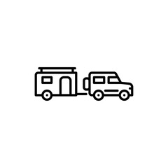 car with camper trailer outline icon. camper trailer black line illustration.
