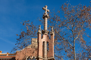 Ornate stone cross at Sant Pau