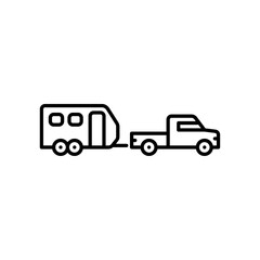 truck with travel trailer outline icon. travel trailer black line illustration.
