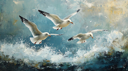 The canvas reveals seagulls flying