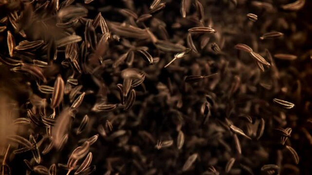Cumin flies up and down. Filmed on a high-speed camera at 1000 fps. High quality FullHD footage