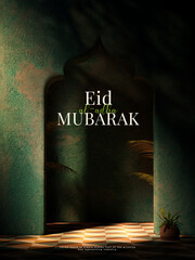 Eid al Adha Mubarak Islamic decoration greetings green background 3d render © Rizwan