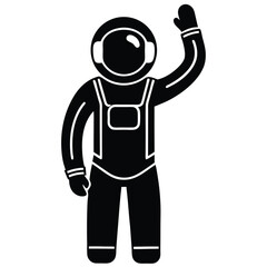 Astronaut Waving A Simple Black and White Illustration