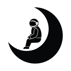 Astronaut Sitting on Crescent Moon Space Exploration Icon
